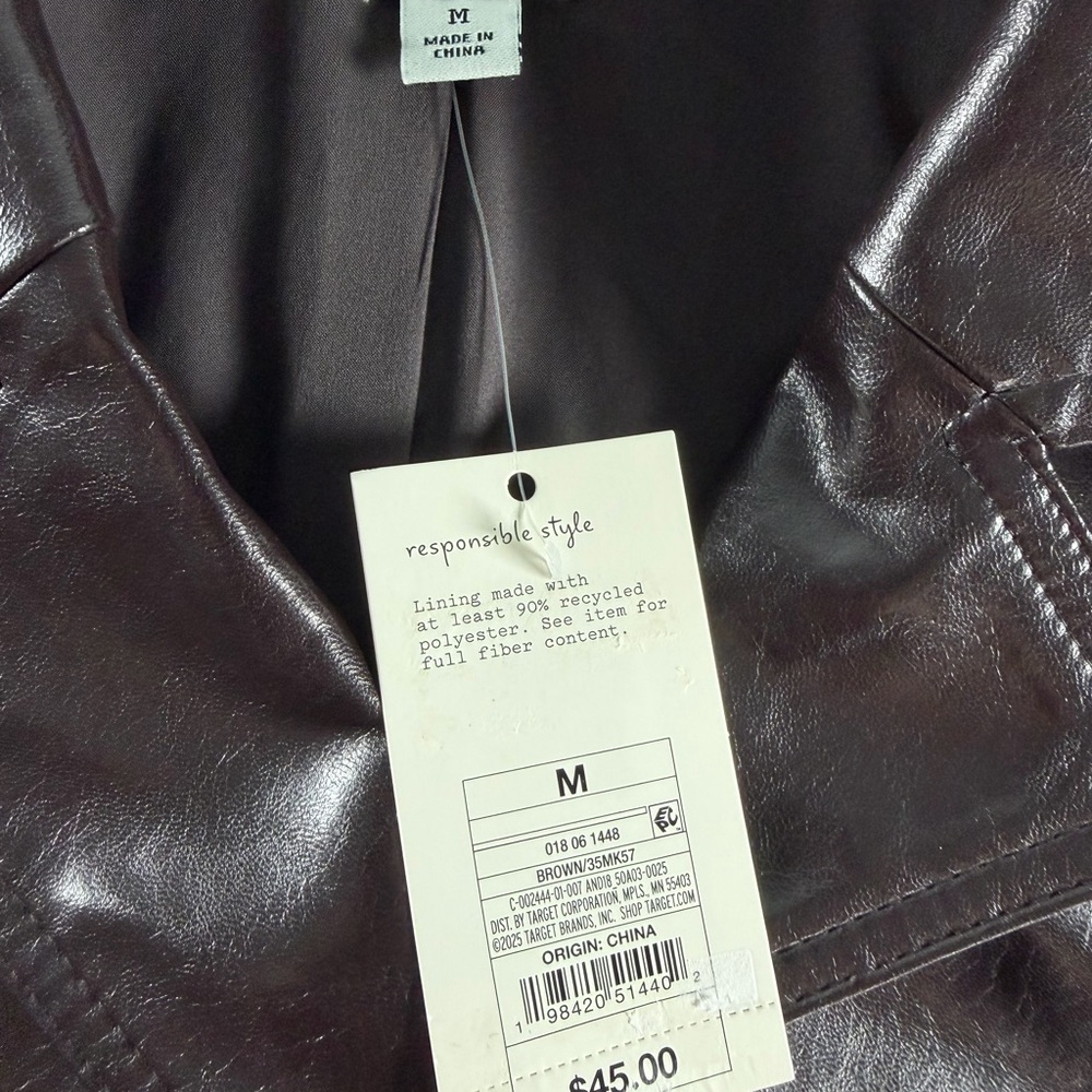 A New Day Women'’s Faux Leather Jacket Front Button Full Lining Brown M - Picture 6 of 11